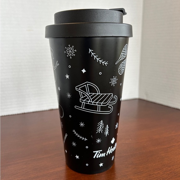 Tim Hortons 18 Oz. Black Metal Travel Mug 2021 Winter Hobby - Picture 3 of 7
